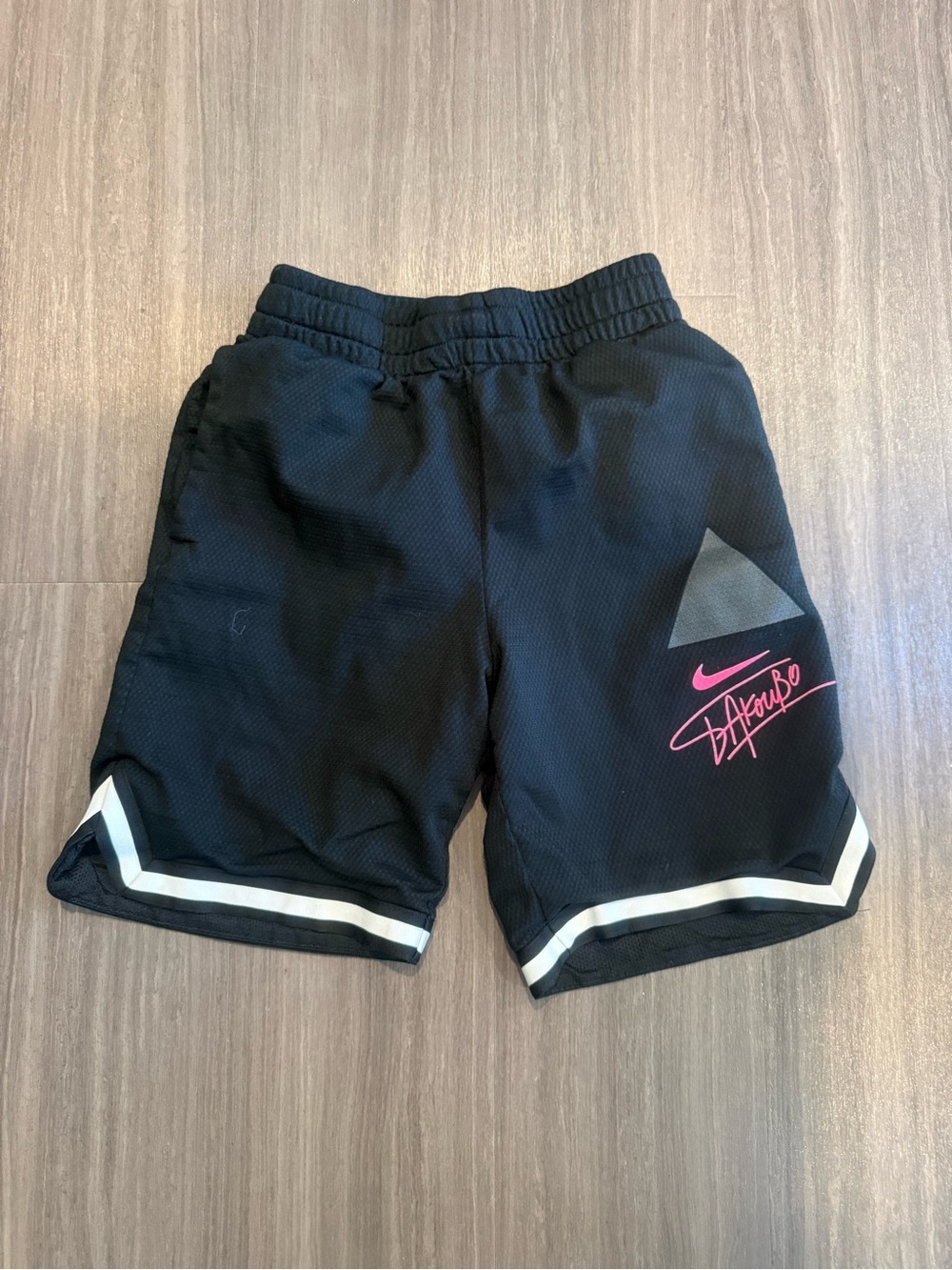 Nike Black Kids Athletic Shorts with Pink Logo Accent